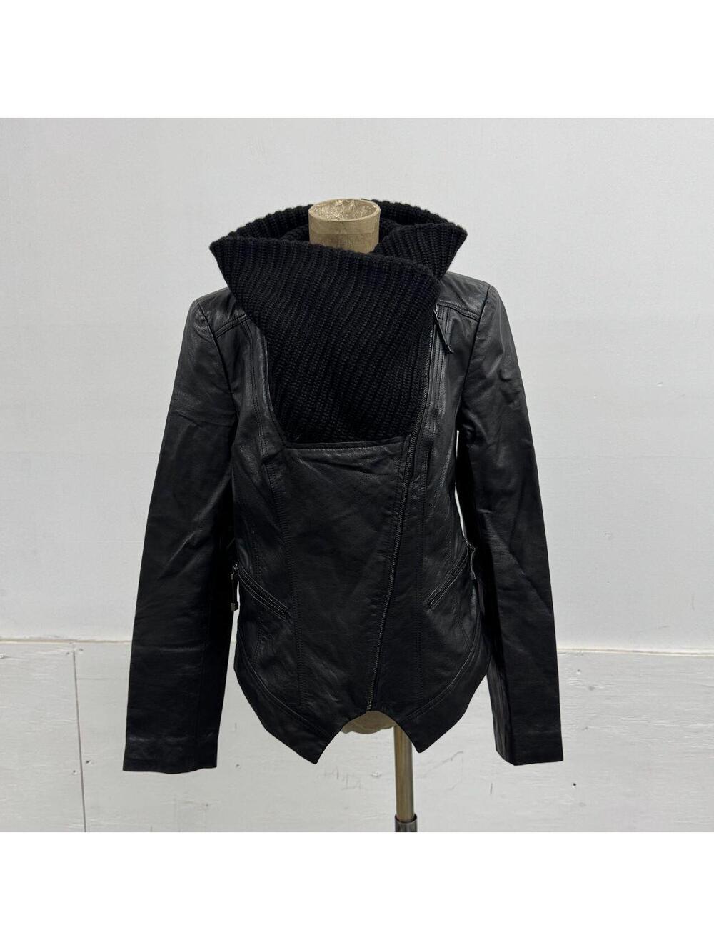 Vintage Black Funnel Neck Asymmetric Avant Garde Leather Jacket - Picture 1 of 7